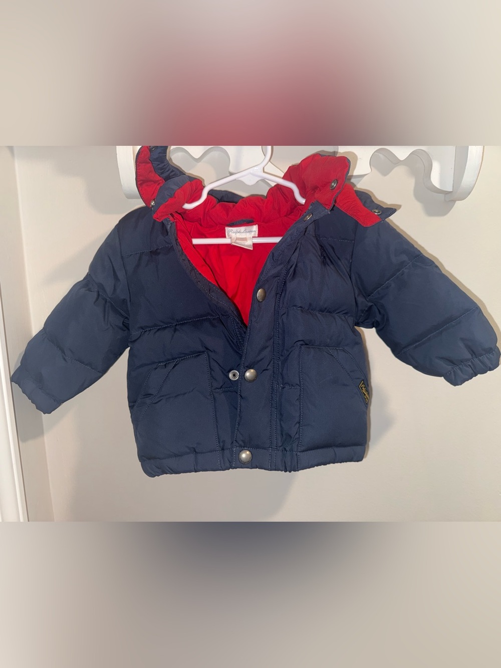 Ralph Lauren Navy Down Puffer Jacket with Red Lining